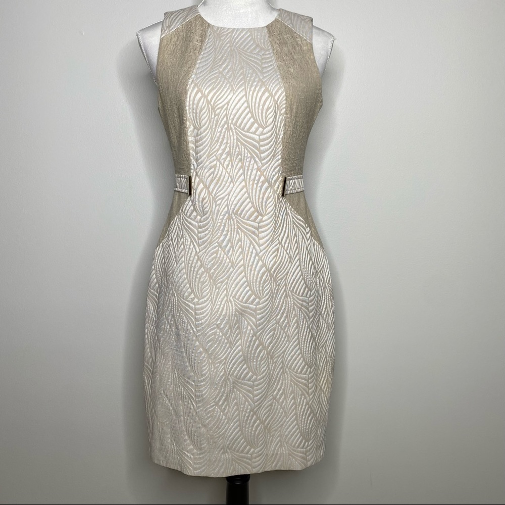 Calvin Klein tan and cream sleeveless sheath dress size 6